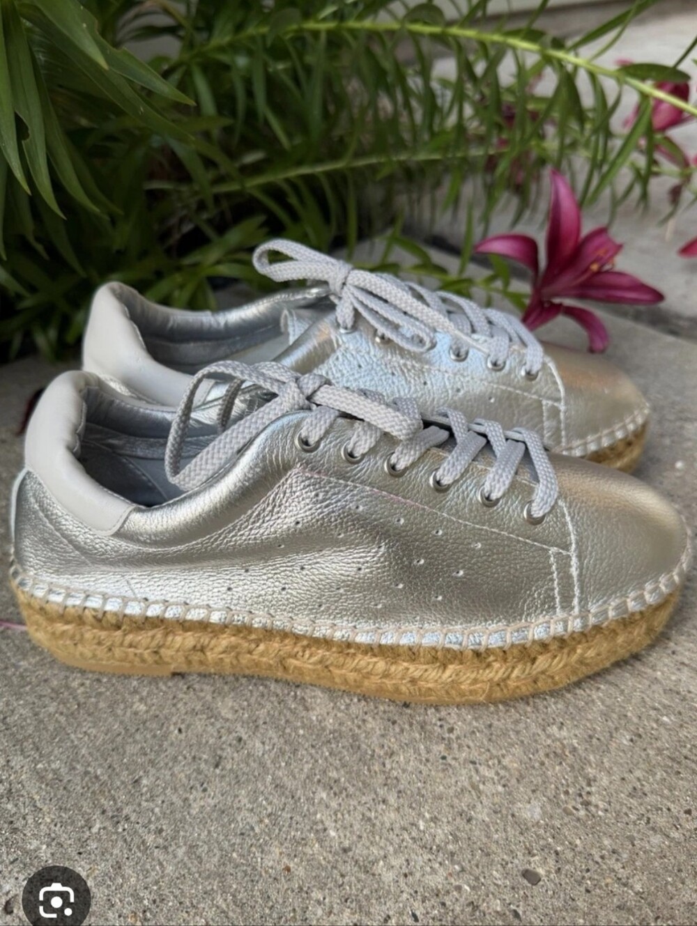 Steven By Steve Madden Metallic Silver Espadrille Platform Sneaker 7
